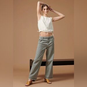 ATM Anthony Thomas Melillo Gray Cotton Twill Wide-Leg Boyfriend Pants Sz 0